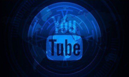 A blue youtube logo with a globe in the background